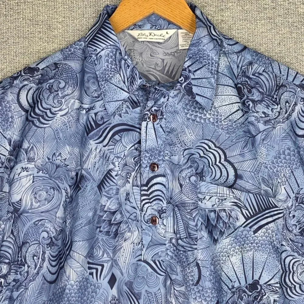VINTAGE 70'S LILLY DACHÉ CALIFORNIA TOP – WOMEN'S SIZE L – BLUE ABSTRACT PRINT
